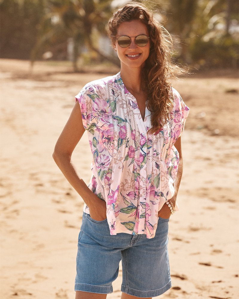 Voile Voyage Floral Gardens Cross-Stitch Blouse