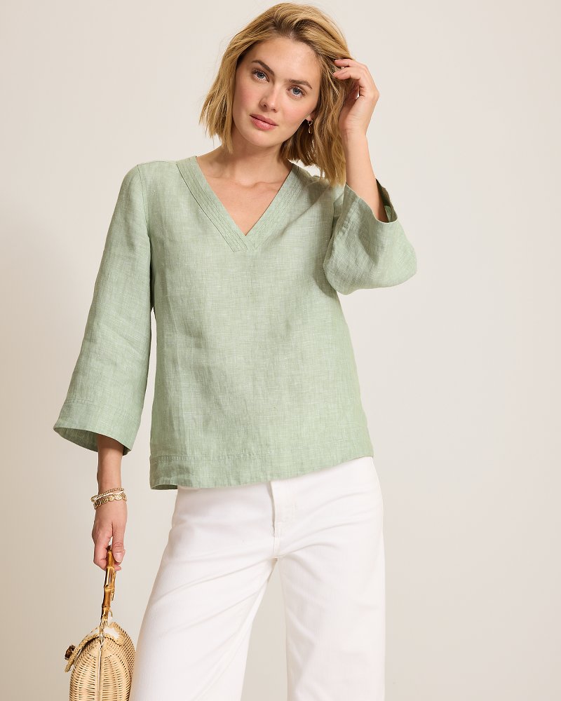 Coastalina Linen V-Neck Popover Top