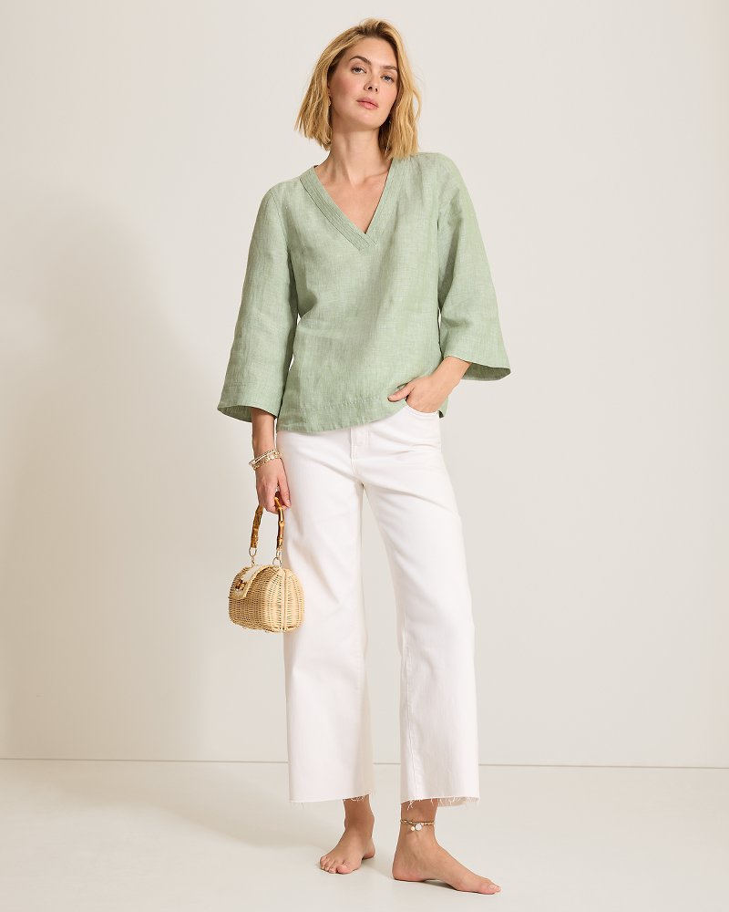 Coastalina Linen V-Neck Popover Top