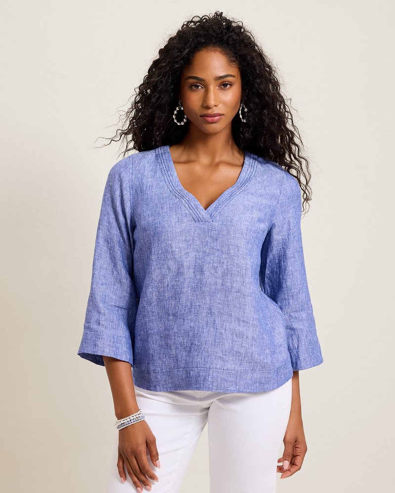 Coastalina Linen V-Neck Popover Top