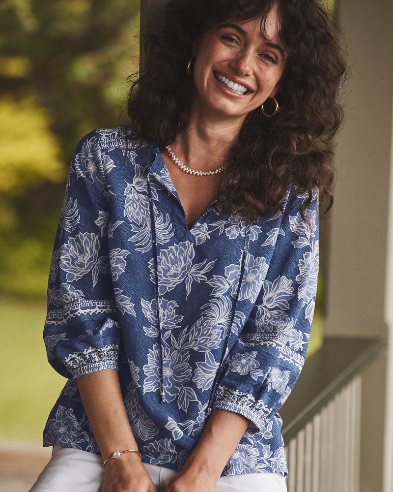 Breezy Blooms 3/4-Sleeve Blouse