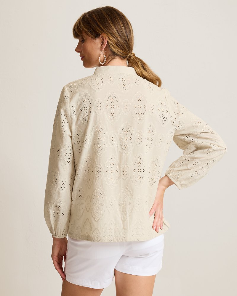 Schiffli Eyelet Long-Sleeve Blouse thumbnail 3