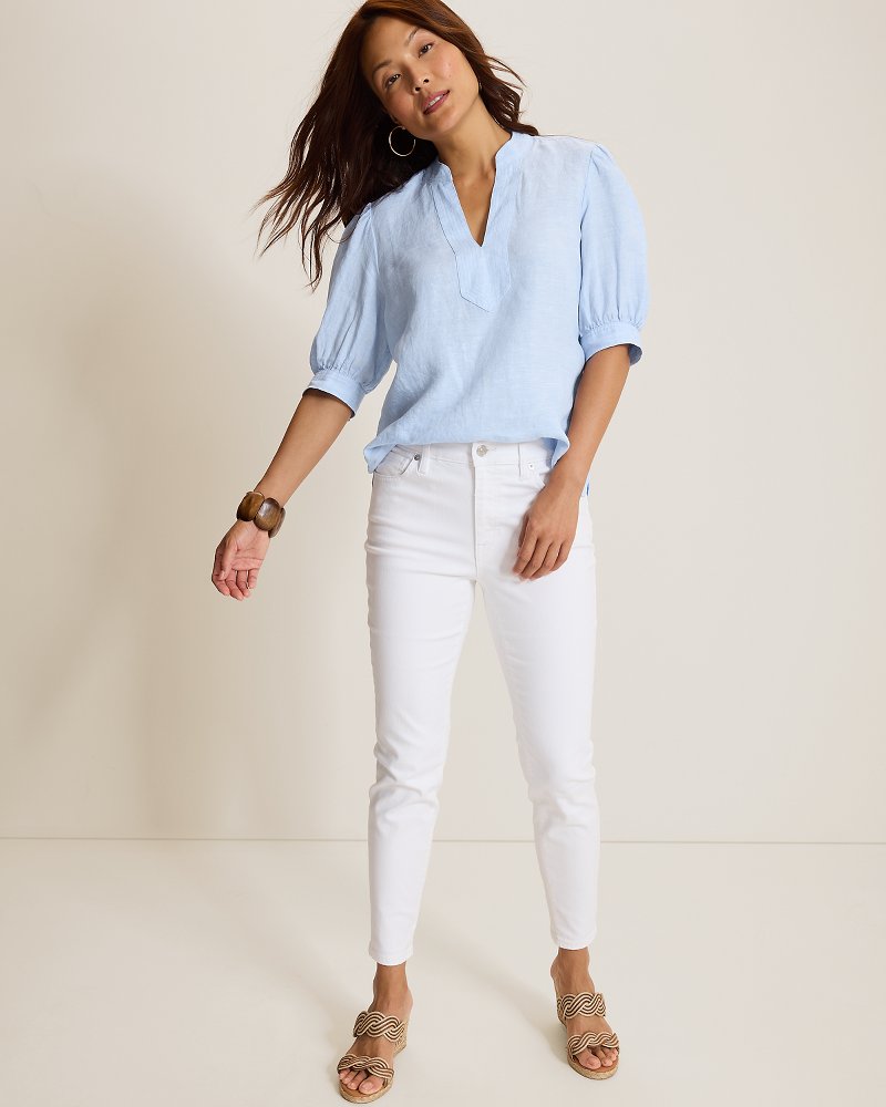Coastalina Linen Trapunto Popover Top