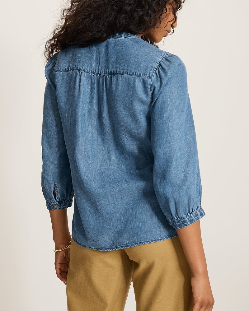 Chambray O'Lei Embroidered Linen-Blend Top thumbnail 3