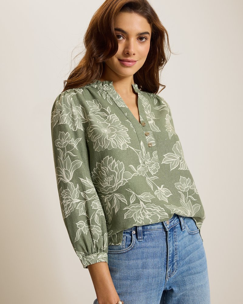 Breezy Blooms Linen-Blend Top