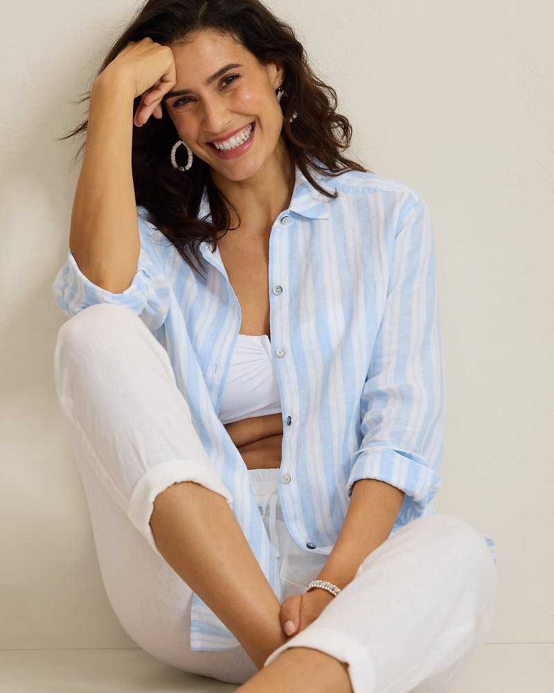Coastalina Linen Sea Stripe Relaxed Shirt