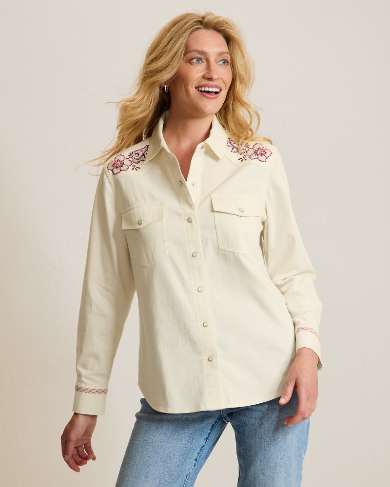 Tommy Bahama x Stetson Bandana Bay Embroidered Ecru Shirt