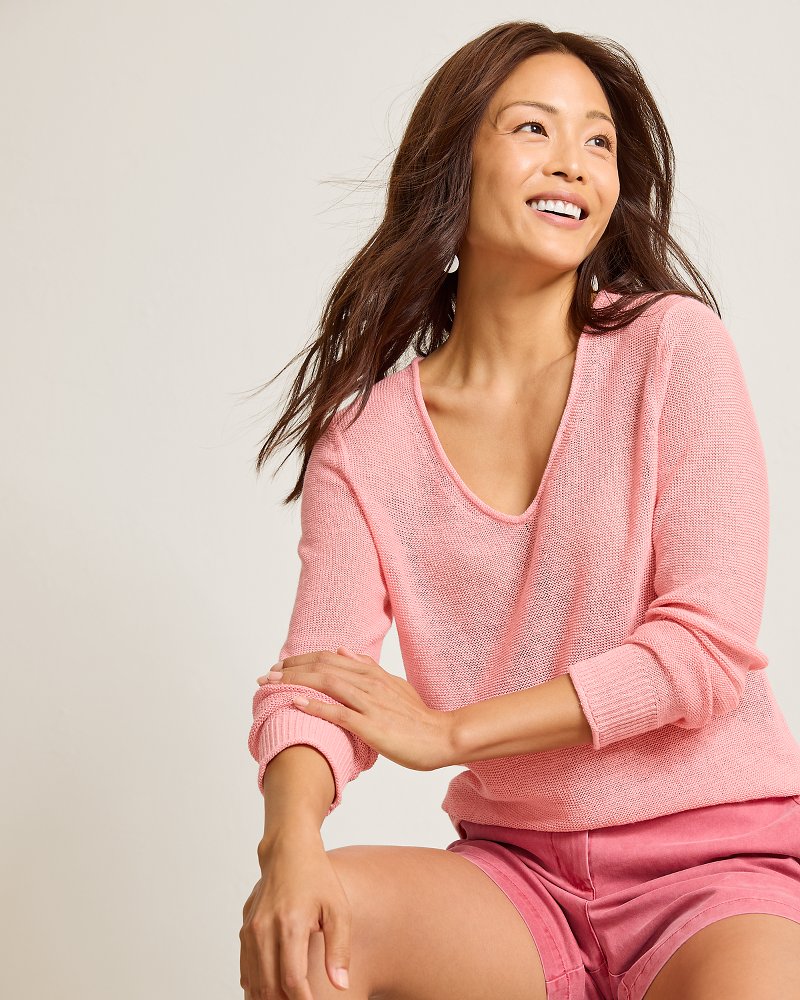 トミー バハマ  Bahama Cedar Linen LS V-Neck レディース Sweaters Black Tommy Bahama Cedar V-Neck Linen Sweater | Nordstrom