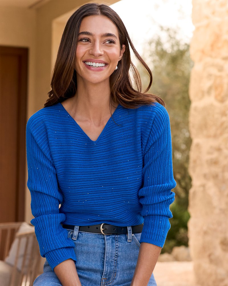 Tommy Bahama Women s Jewel Bay Sequin V Neck Sweater