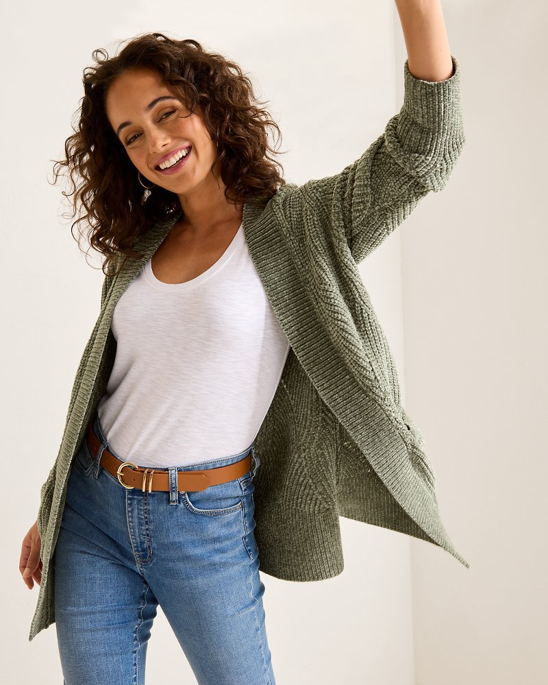 Island Luna Chenille Shell Stitch Cardigan