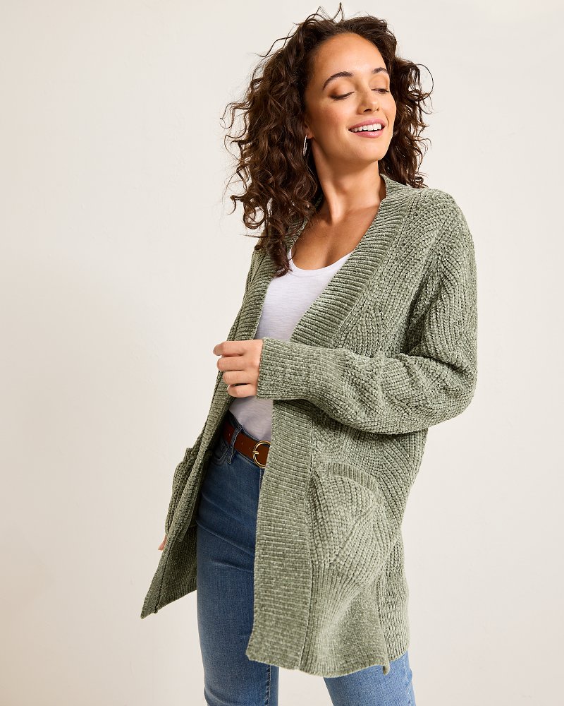 Island Luna Chenille Shell Stitch Cardigan