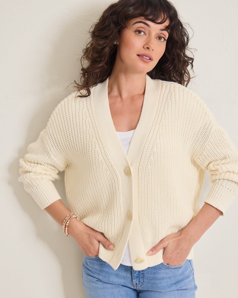 Zoe Cotton Shaker-Stitch Cardigan