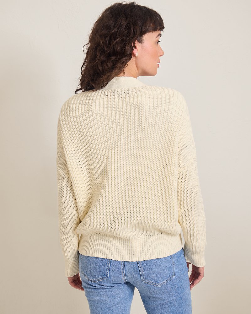 Zoe Cotton Shaker-Stitch Cardigan