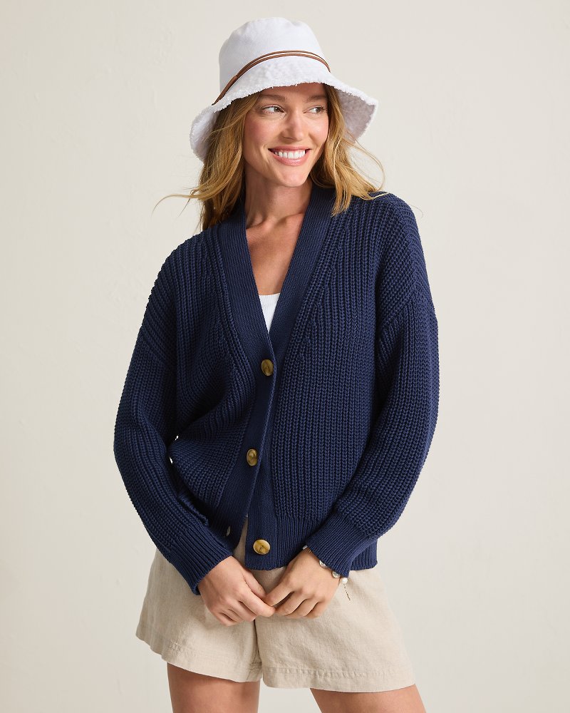 Zoe Cotton Shaker-Stitch Cardigan