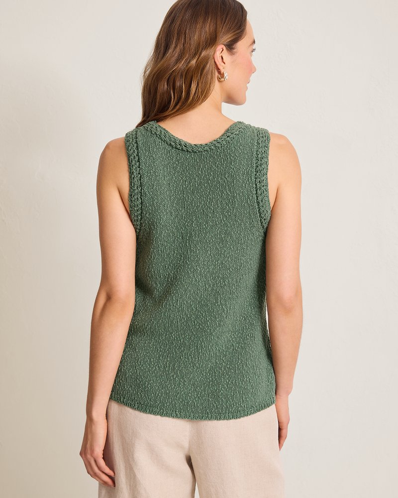Thumbnail for Crochet Edge Sleeveless Linen-Blend Sweater
