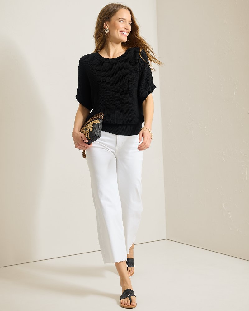 Zandra Linen-Blend French-Sleeve Sweater