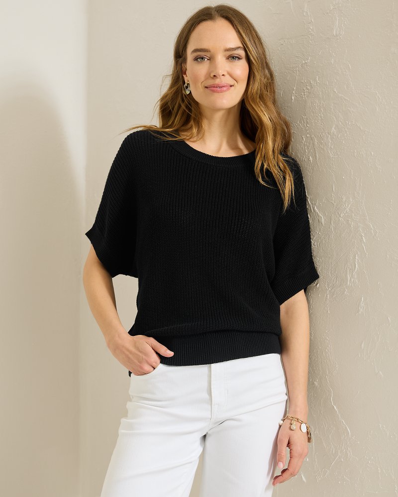 Zandra Linen-Blend French-Sleeve Sweater