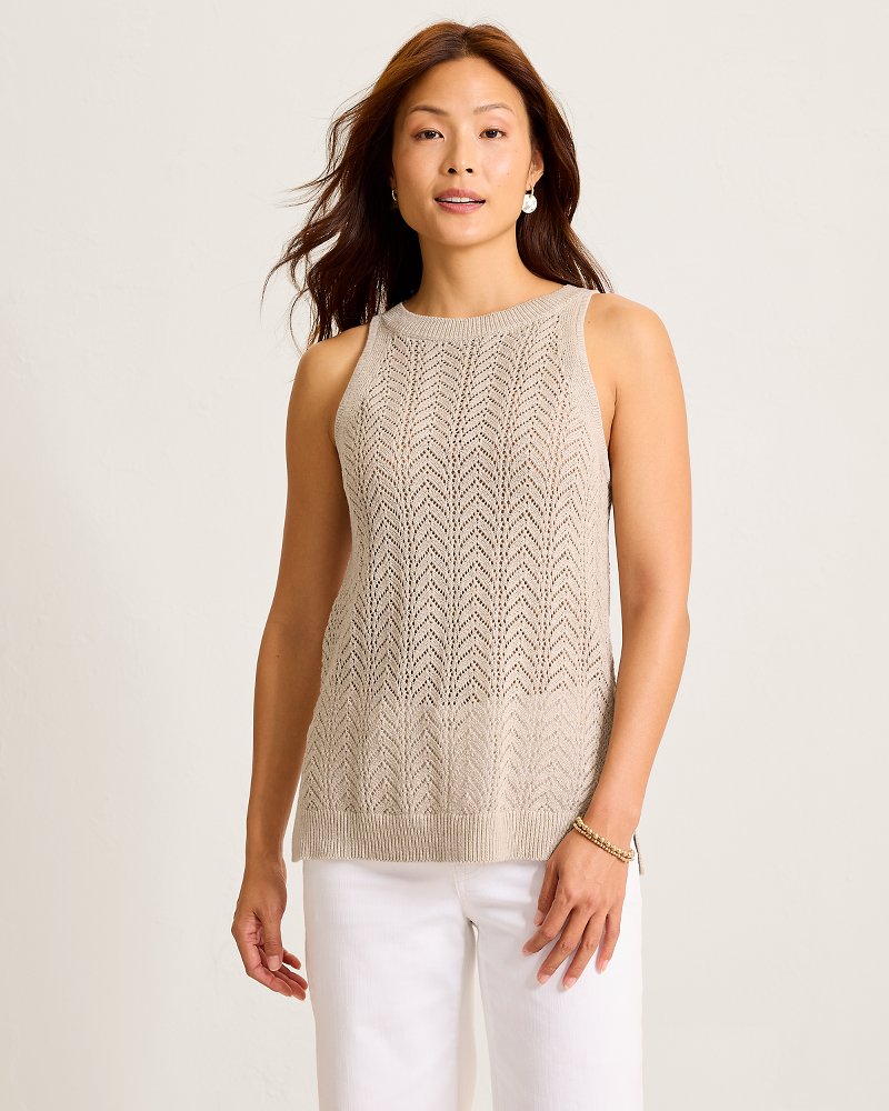 Pointelle Halter Linen-Blend Top