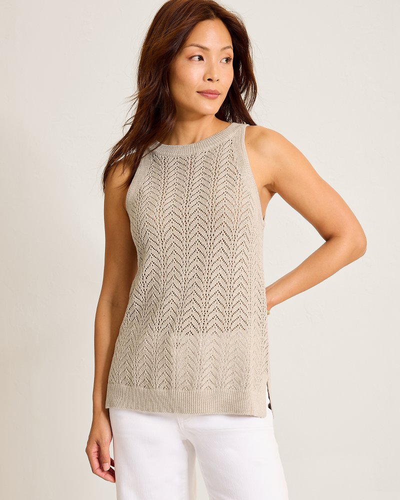 Pointelle Halter Linen-Blend Top