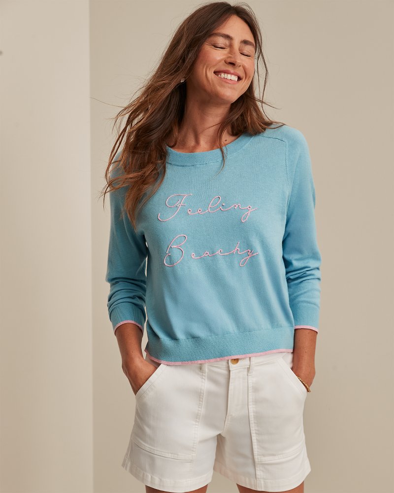 Feeling Beachy Cashmere-Blend Crew Sweater