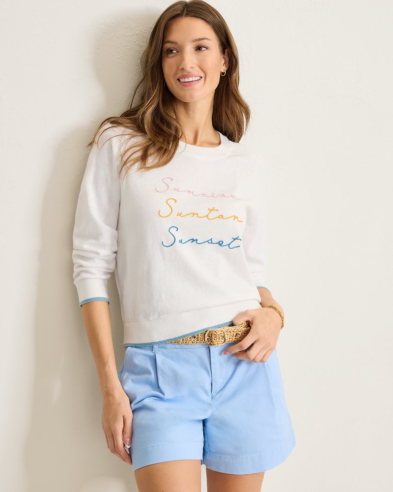 Sunrise, Suntan, Sunset Cashmere-Blend Crew Sweater