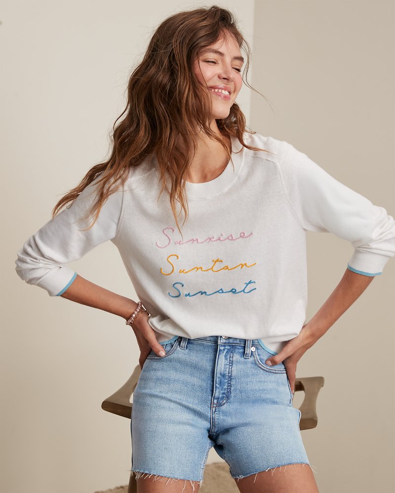 Sunrise, Suntan, Sunset Cashmere-Blend Crew Sweater