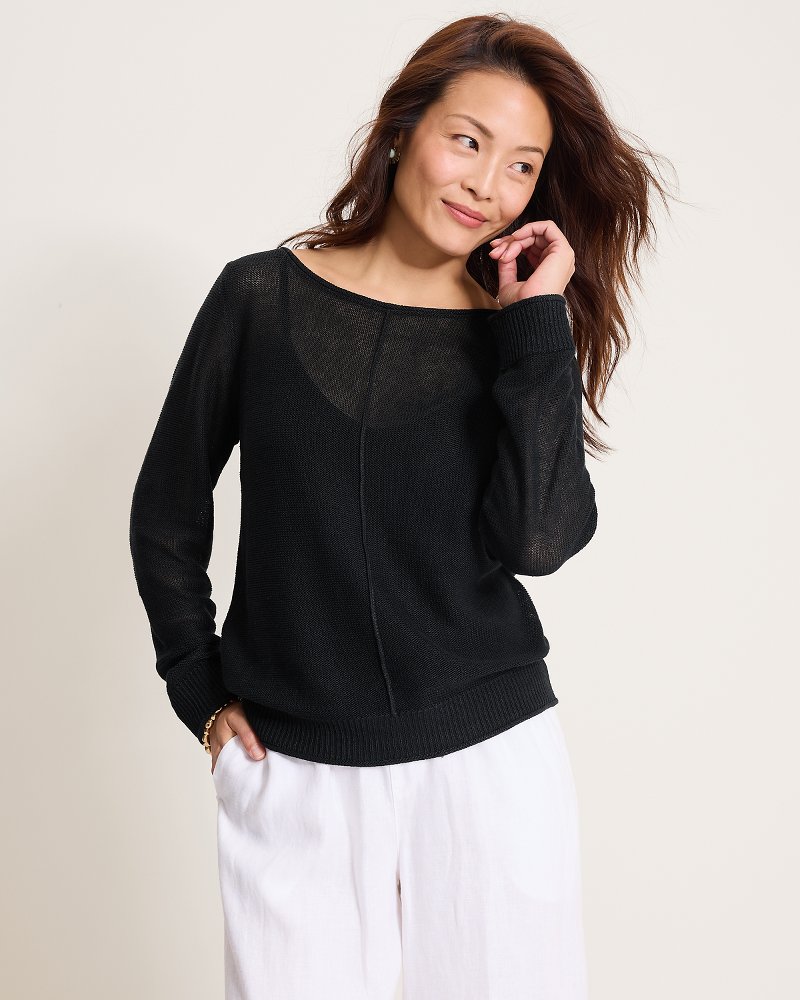 Cedar Linen Long-Sleeve Bateau-Neck Sweater