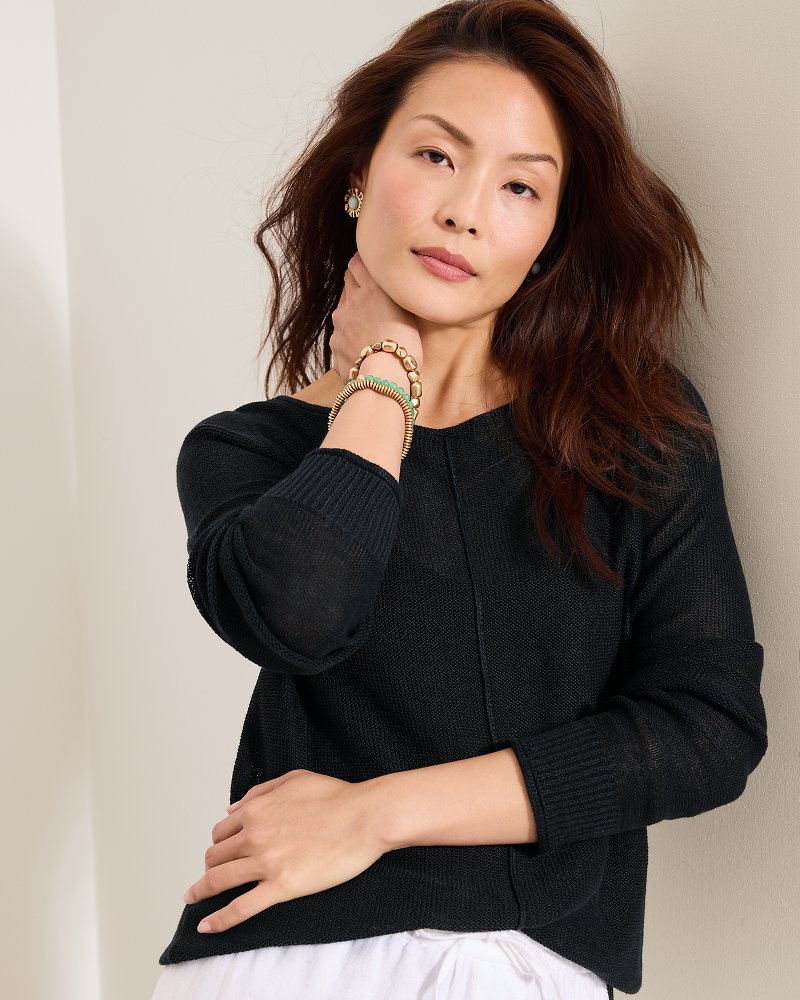 Cedar Linen Long-Sleeve Bateau-Neck Sweater