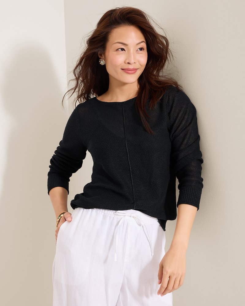 Cedar Linen Long-Sleeve Bateau-Neck Sweater