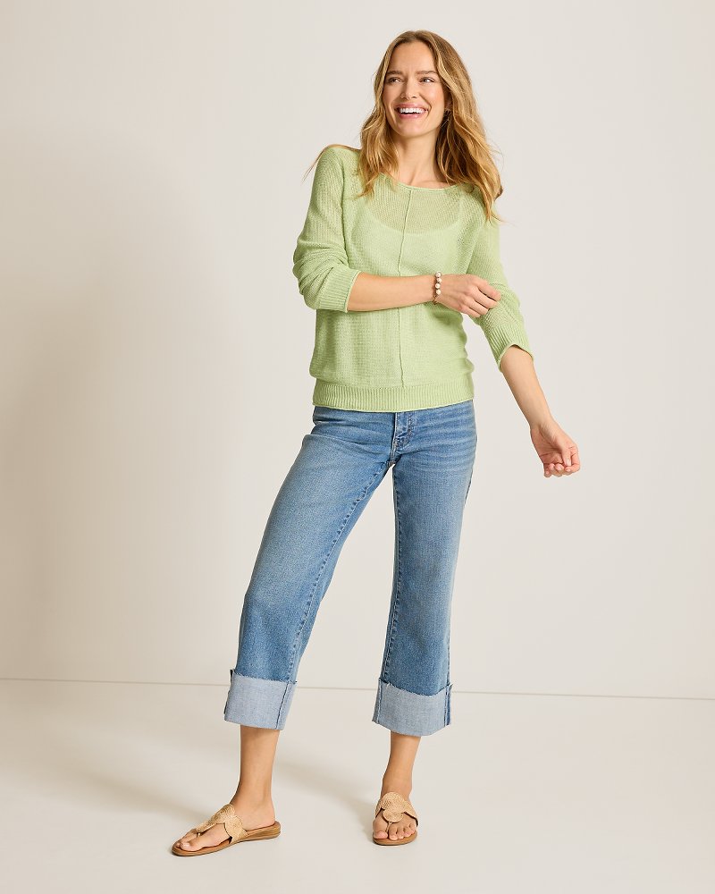 Cedar Linen Long-Sleeve Bateau-Neck Sweater