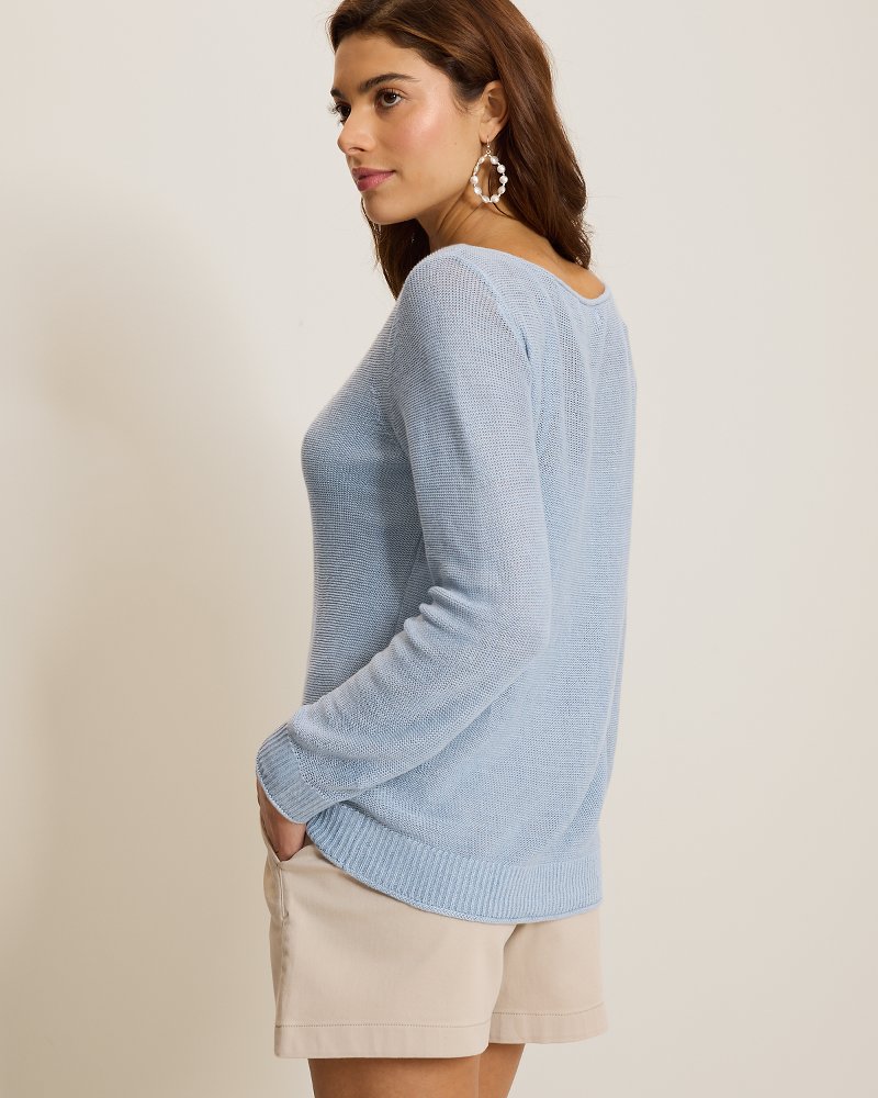 Cedar Linen Long-Sleeve Bateau-Neck Sweater