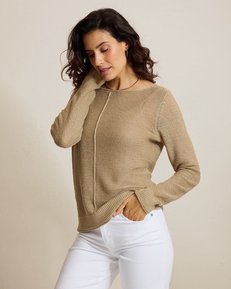 Cedar Linen Long-Sleeve Bateau-Neck Sweater
