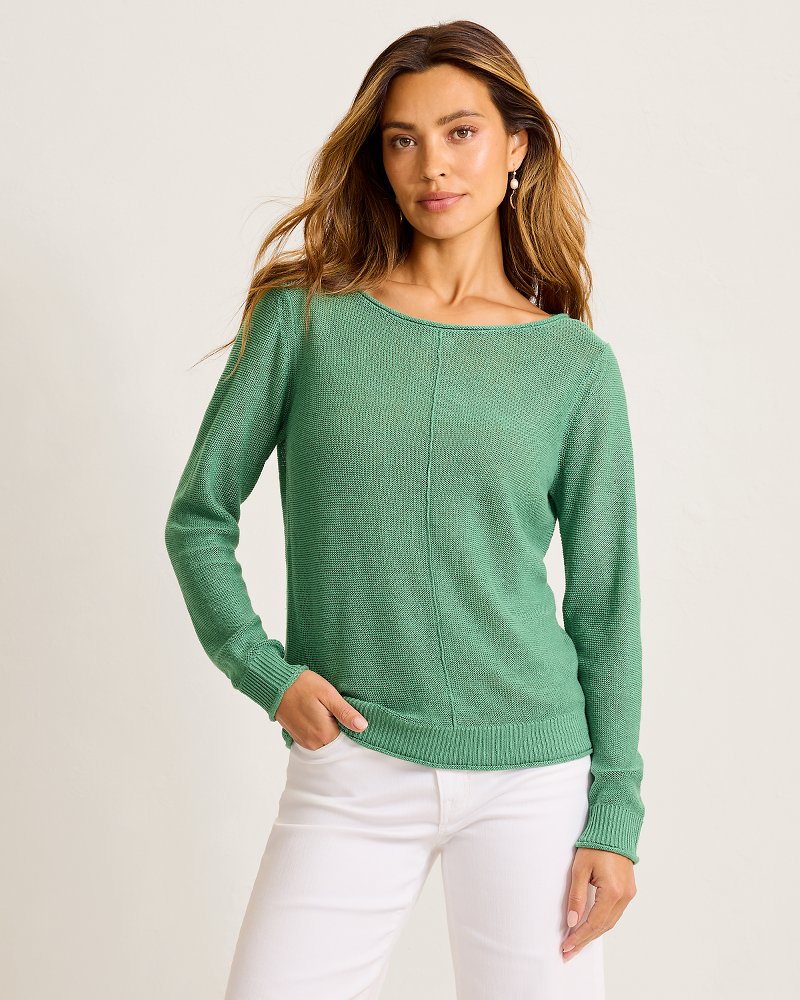 Cedar Linen Long-Sleeve Bateau-Neck Sweater