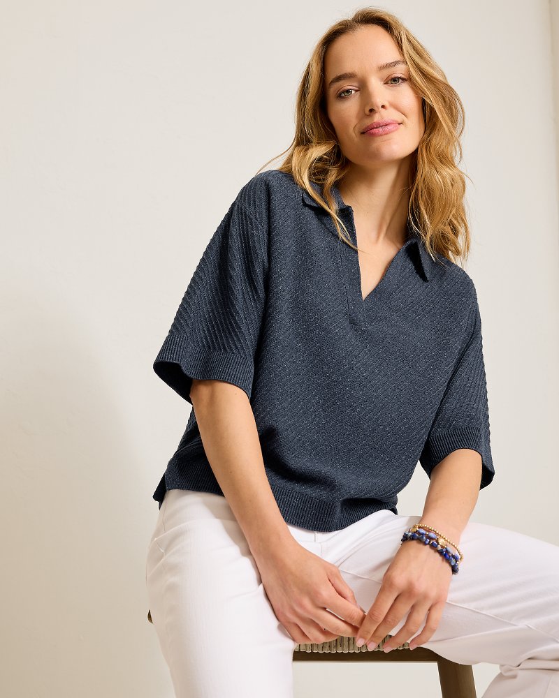 Cotton Raglan-Sleeve Sweater Polo