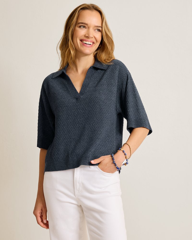 Cotton Raglan-Sleeve Sweater Polo