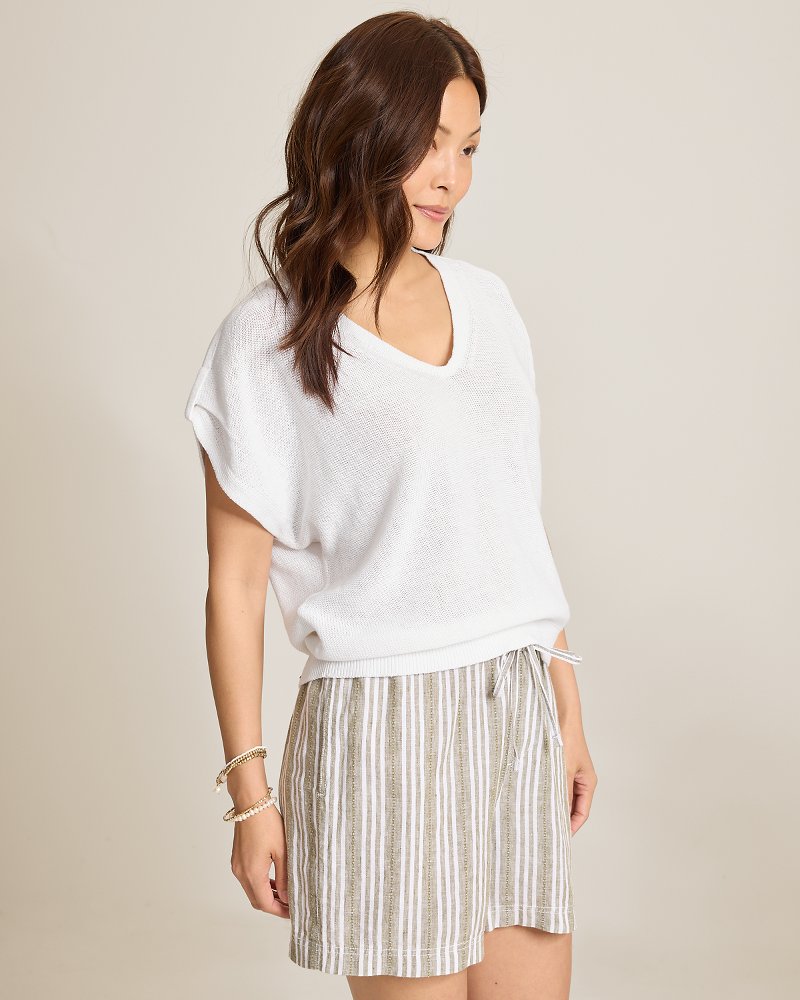Lakes Edge Linen-Blend V-Neck Sweater Top