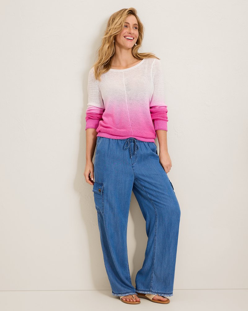 Cedar Linen Ombré Bateau-Neck Sweater