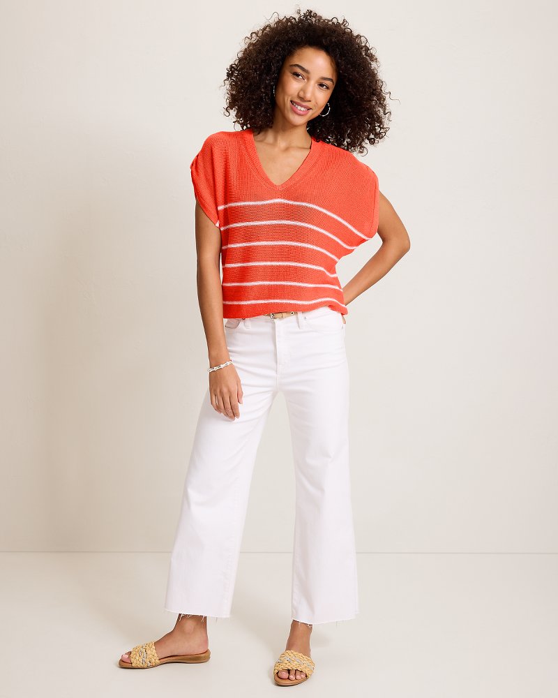 Lakes Edge Linen-Blend Stripe Sweater Top