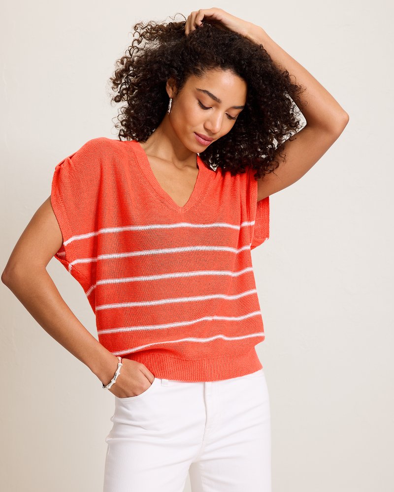 Lakes Edge Linen-Blend Stripe Sweater Top