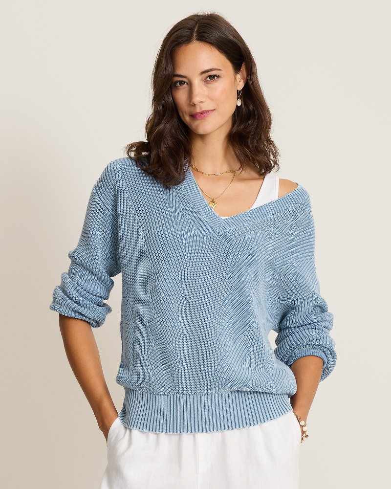 Salt & Sea Wash Wave V-Neck Sweater