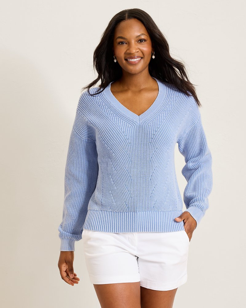 Salt & Sea Wash Wave V-Neck Sweater
