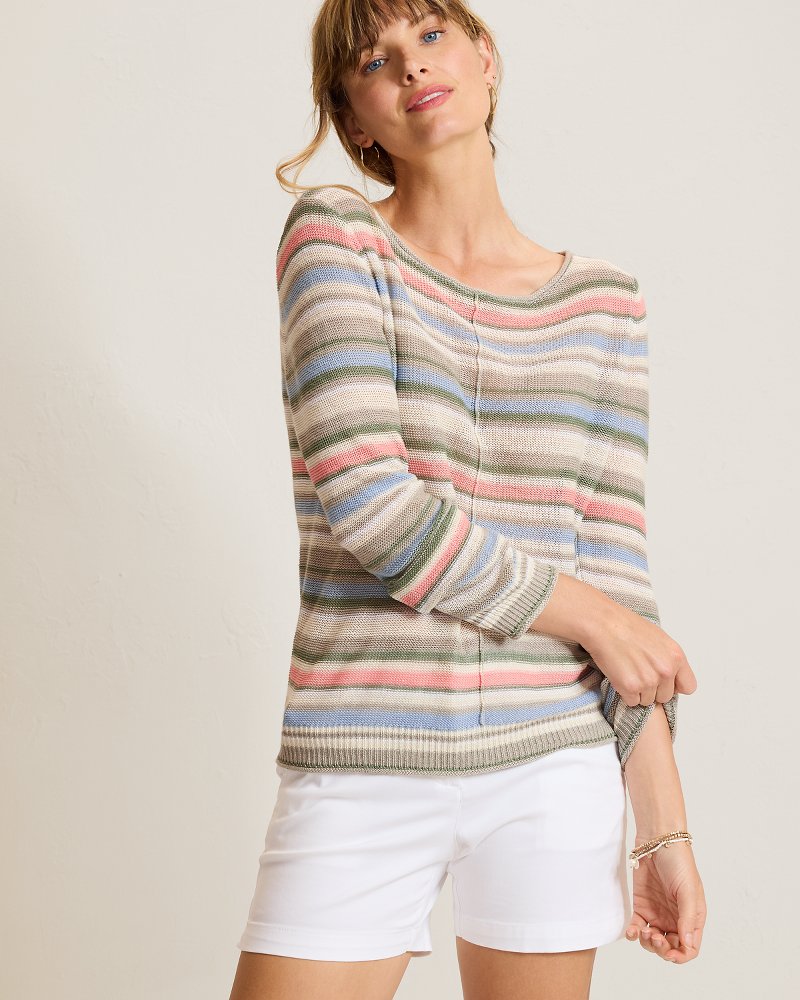 Cedar Linen Multi Stripe Bateau-Neck Sweater thumbnail 4