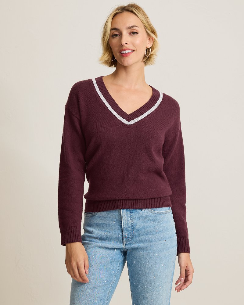 Cloud Bay Metallic Stripe V-Neck Sweater