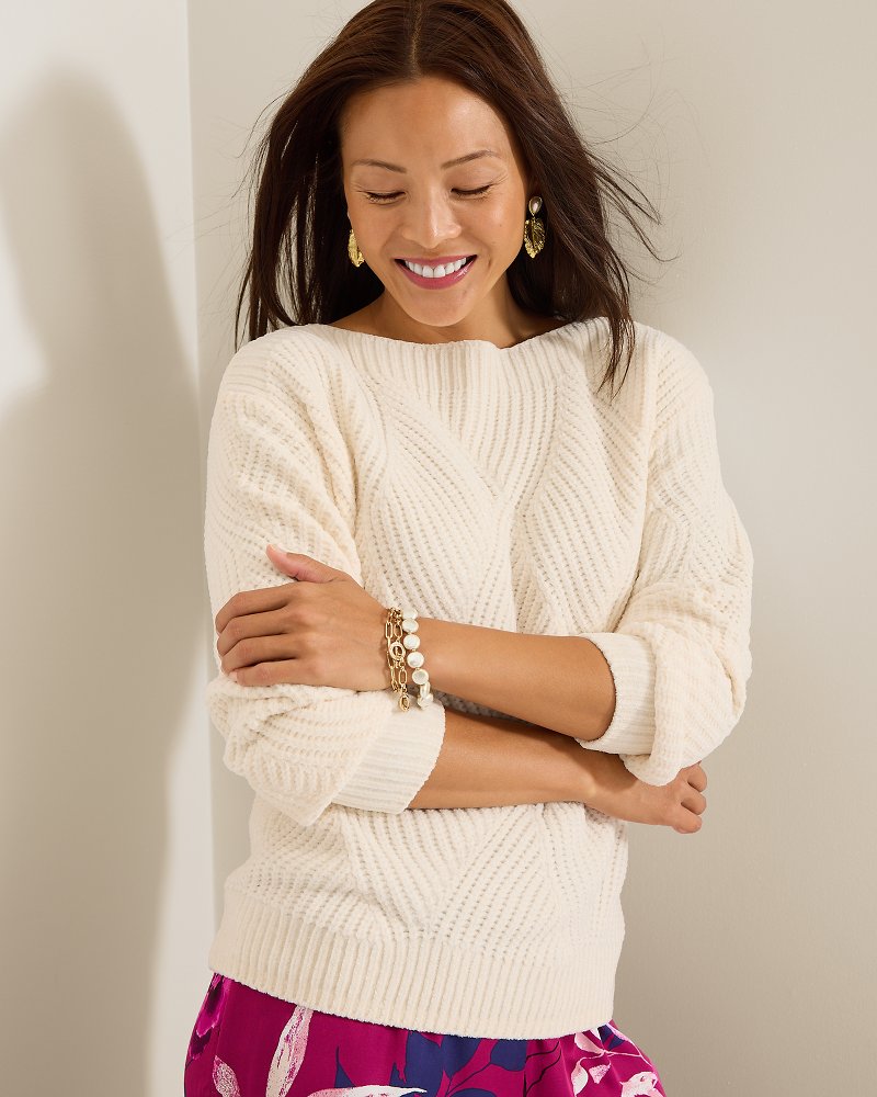 Luna Chenille Shell Bateau-Neck Sweater