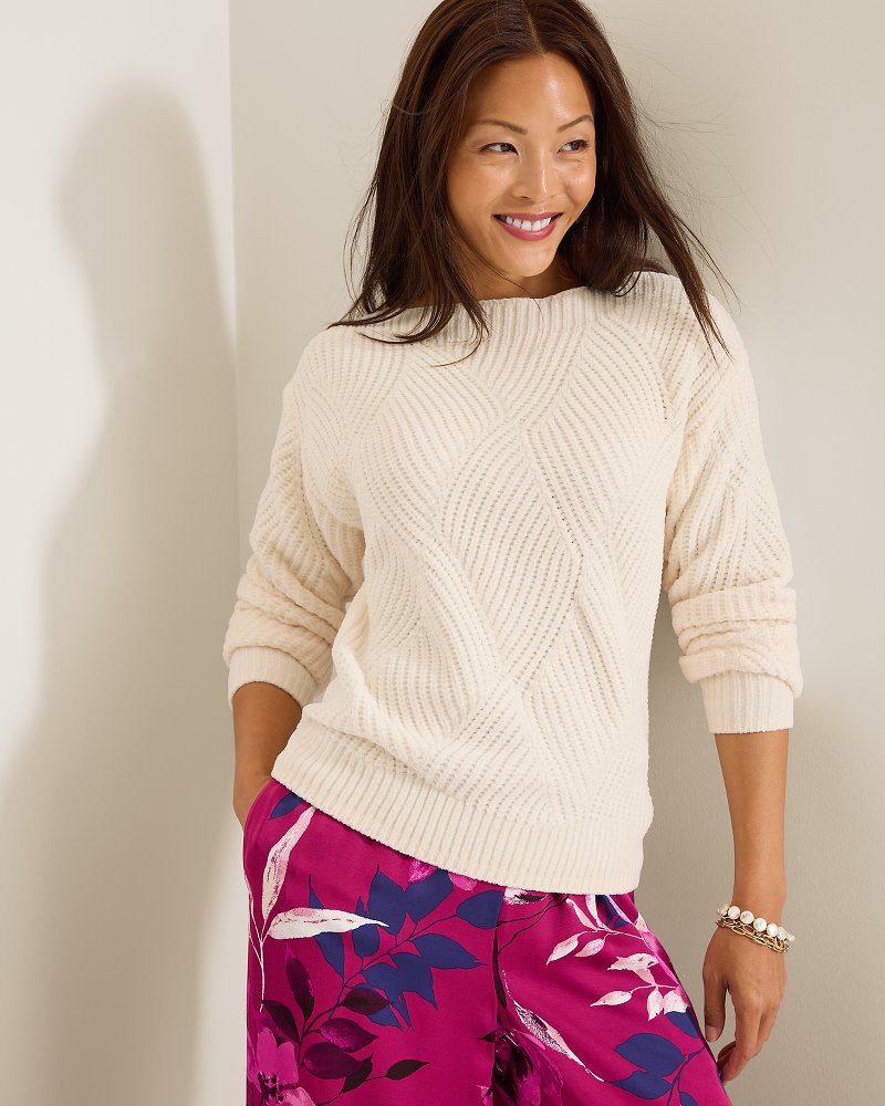 Luna Chenille Shell Bateau-Neck Sweater