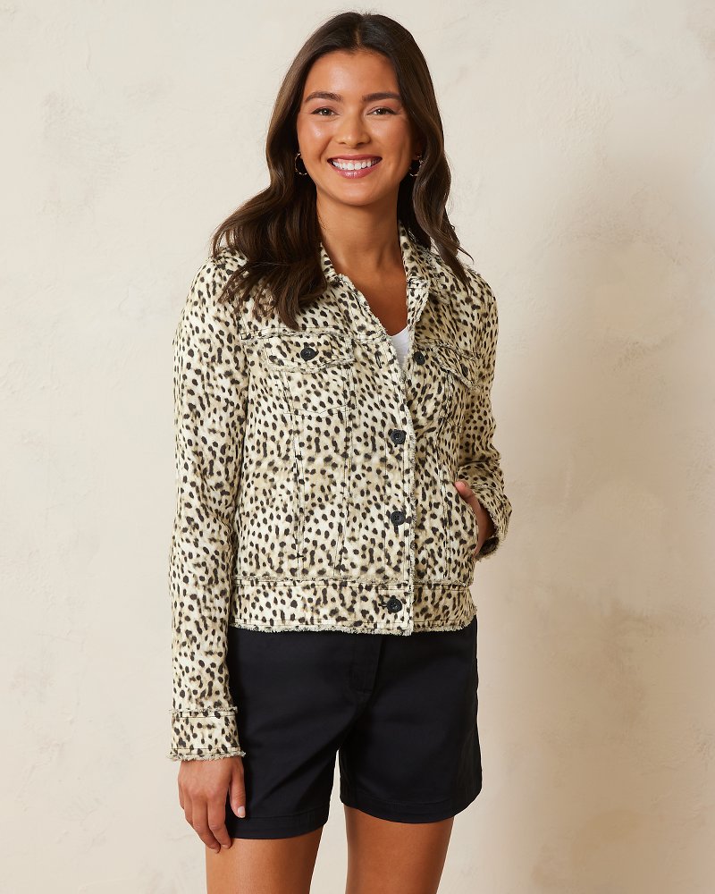 Two Palms Lagoon Leopard Linen Raw-Edge Jacket