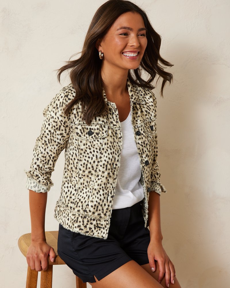 Two Palms Lagoon Leopard Linen Raw-Edge Jacket