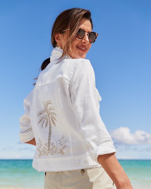 Two Palms Breezy Palm Embroidered Linen Jacket