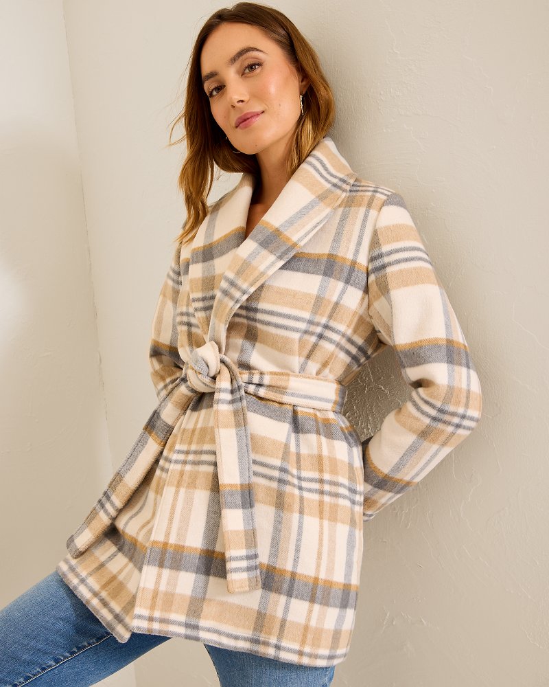 Wooly Plaid Wrap Coat