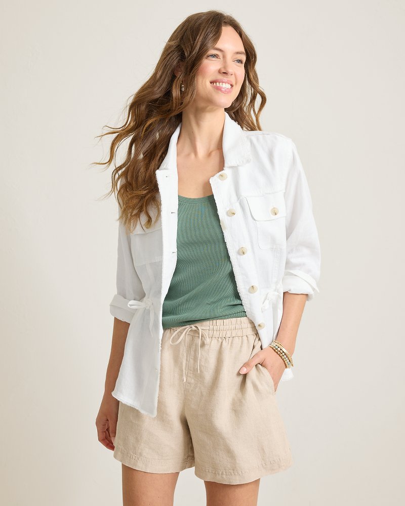 Two Palms Linen Raw-Edge Utility Jacket